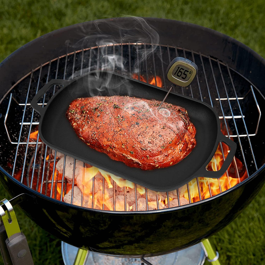 Mimiuo Cast Iron Sizzler Pan - 14 Inch Non-Stick Fajita Skillet for Pizza Oven & Grill | Removable Handle