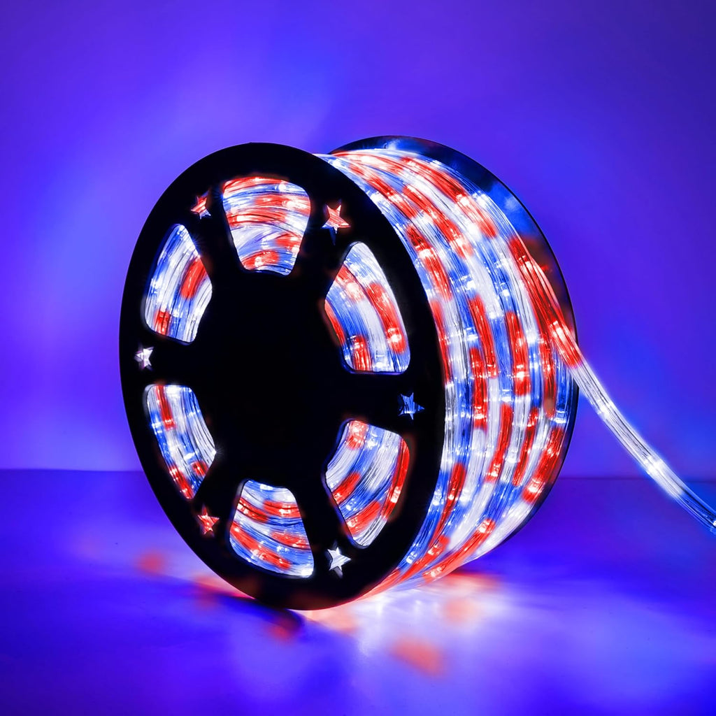 Skiennix 100ft LED Rope Lights - Waterproof, Connectable & Flexible Tube Lighting | 8 Modes, Red, White & Blue