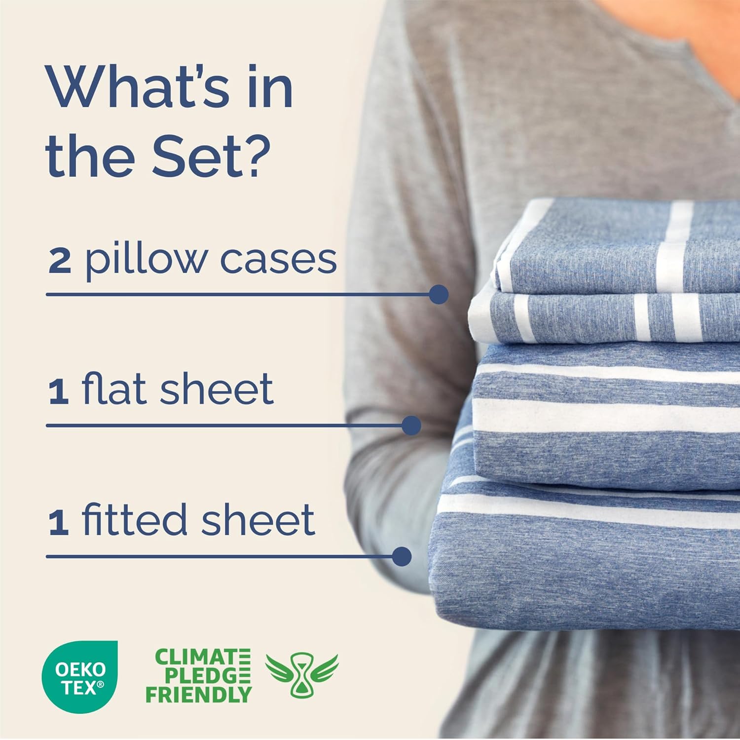 Skiennix Queen Size 4-Piece Sheet Set - Comfy, Breathable & Cooling Bedding - Deep Pockets, Soft, Wrinkle-Free - Blue Stripes