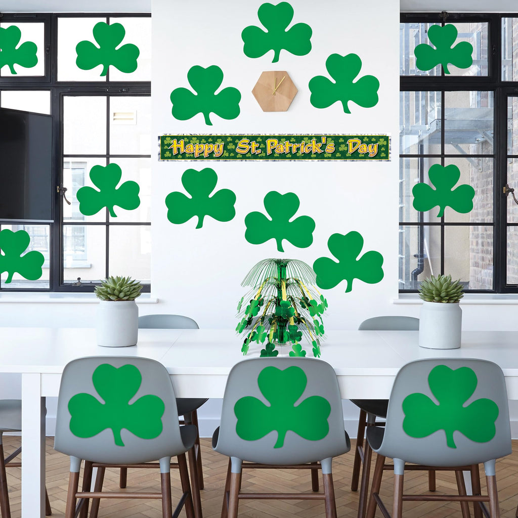 Beistle 24-Pack Decorative Printed Shamrock Cutouts, 16-Inch,Green