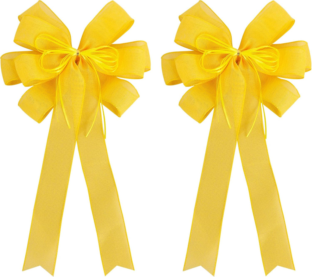 Yellow Christmas Tree Bows by [Brand Name] - Large 12x20 Inch Burlap Wreath Bow with Glitter String for Holiday Decor