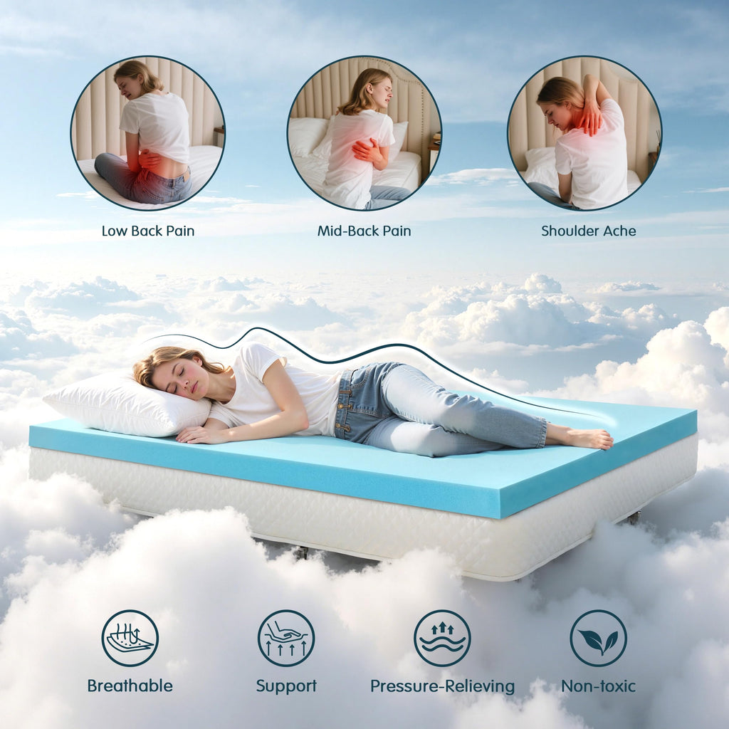 SyMax Memory Foam Mattress Topper, Gel Infused Foam Topper, Breathable Bed Topper, Pressure Relieving, CertiPUR-US Certified, 4 Inch, Queen Size