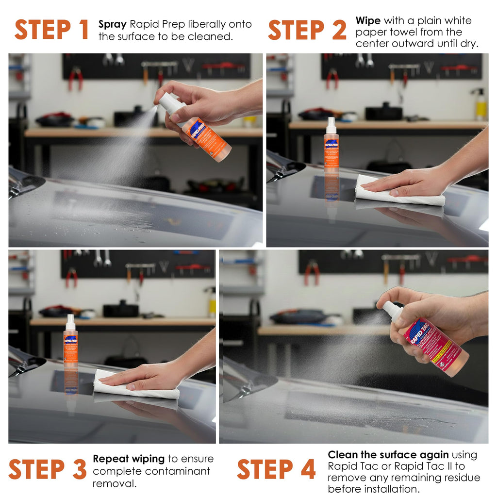 Rapid Tac Rapid Prep Surface Cleaner 4 oz | Safe Water Based solution Removes Wax, Grease, Oil & Silicone Non-Flammable Formula Pre-Cleaning Paint, Sign Materials & Glass Before Vinyl Application