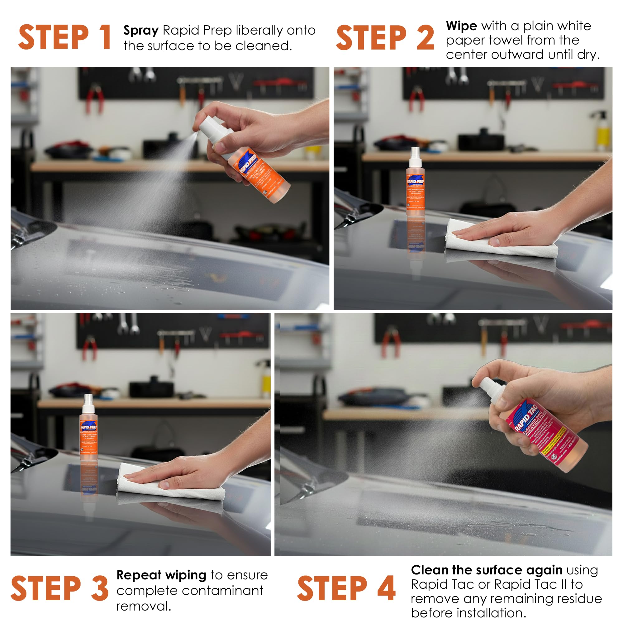 Rapid Tac Rapid Prep Surface Cleaner 4 oz | Safe Water Based solution Removes Wax, Grease, Oil & Silicone Non-Flammable Formula Pre-Cleaning Paint, Sign Materials & Glass Before Vinyl Application