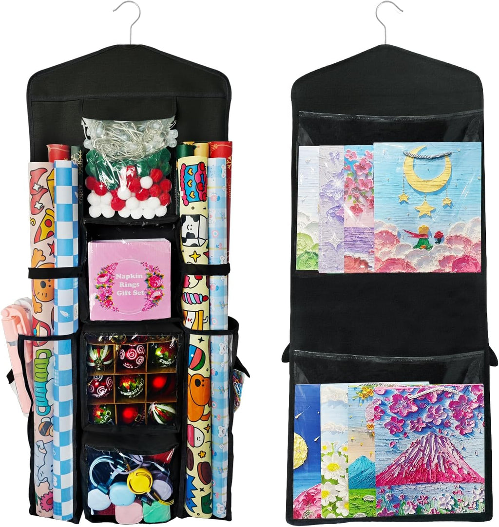 Regine Switzerland Hanging Gift Organizer - Double-Sided Storage for Wrapping Paper | Black