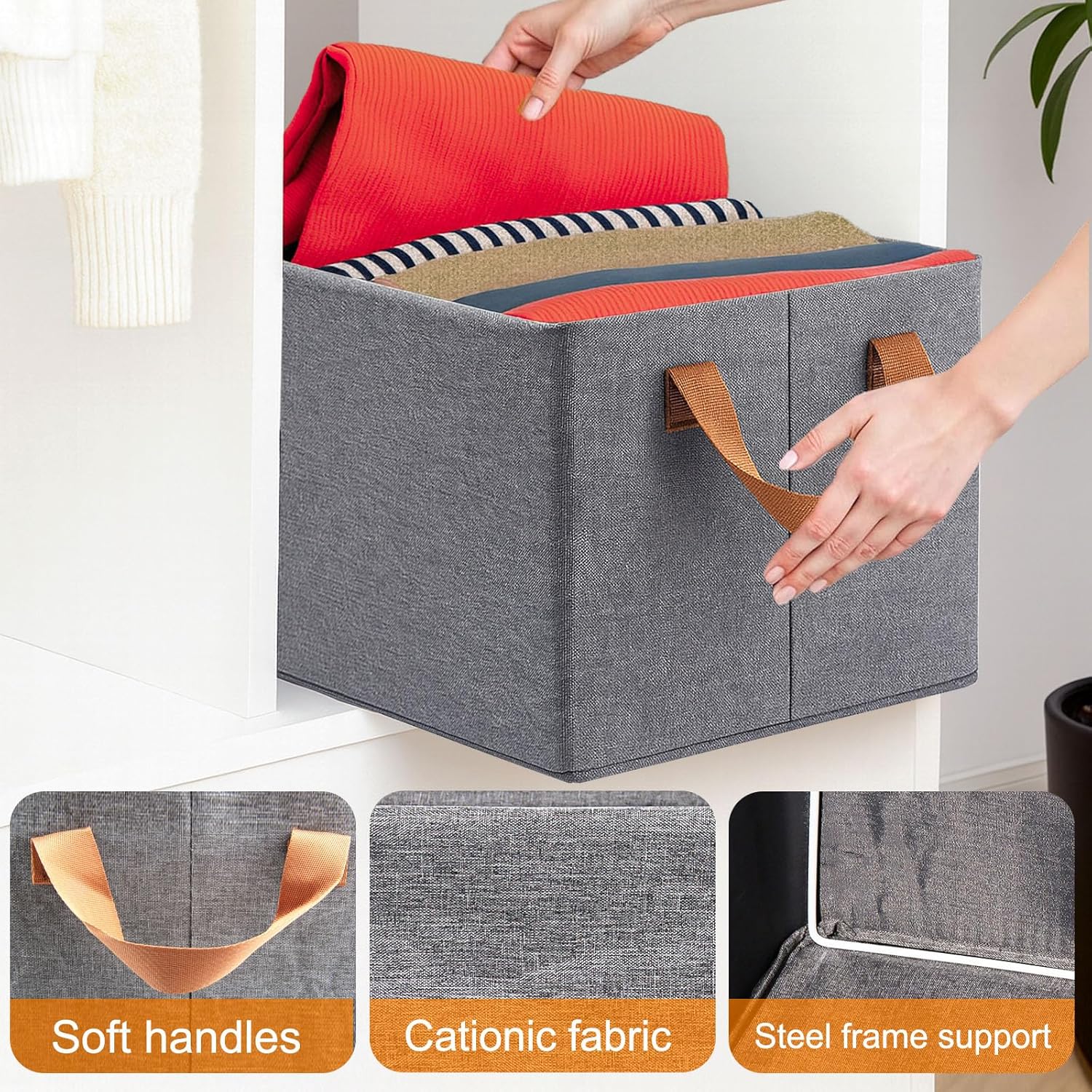 Skiennix Storage Cubes Organizer - Collapsible Fabric Bins with Reinforced Steel Frame | Gray, 18.5"x11"x7.9" - Perfect for Closets, Offices, and Toys
