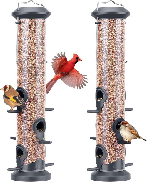 Kingsyard Tube Feeders - 2 Pack with 6 Feeding Ports | Premium Weatherproof Design for Attracting Wild Birds (Black)