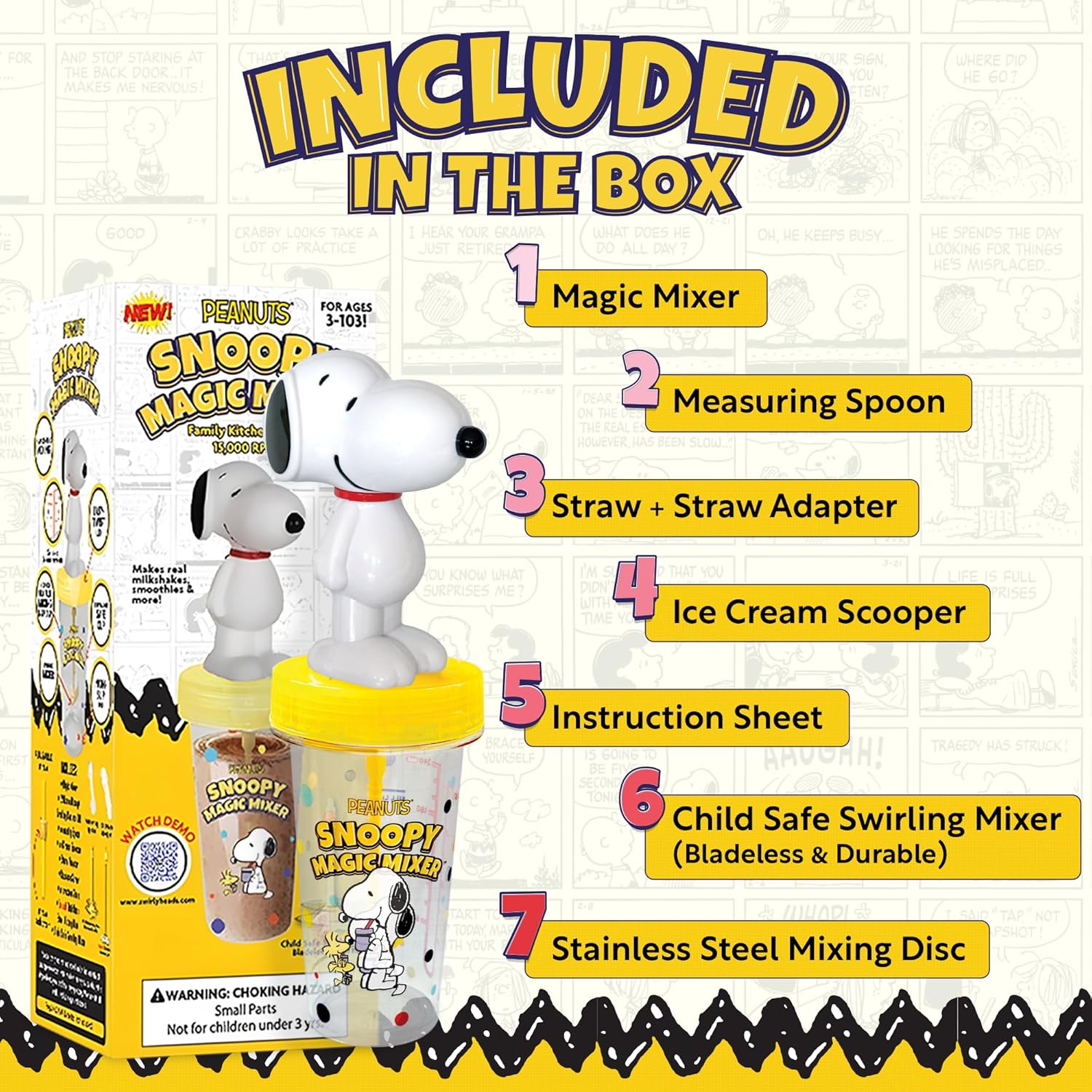 Snoopy Magic Mixer - Official Peanuts® Hands-Free Chocolate Milk & Pudding Maker | Auto-Start, Bladeless Design