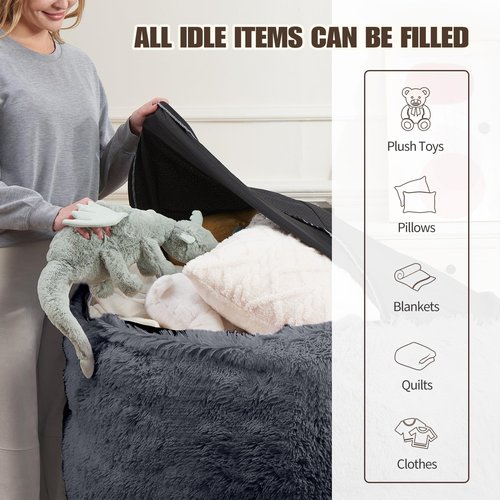 Bean Bag Cover (No Filler) Soft Faux Fur Stuffed Animal Bean Bag Storage, Fluffy Plush Bean Bag Chair Cover Washable, Comfy Bean Bag Covers for Adults Kids Teens