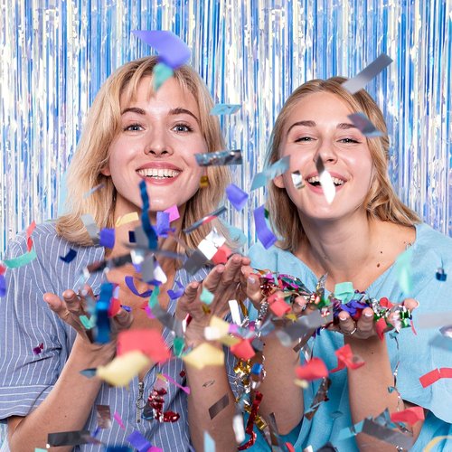 Foil Curtain Backdrop - Iridescent Metallic Tinsel Fringe - 20 Pack for Parties & Celebrations