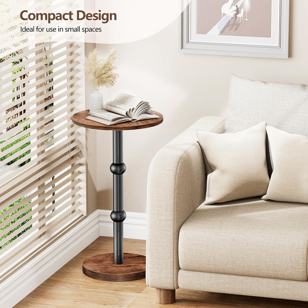 Yuede Drink Table, Small Round Side Table for Small Spaces, Modern Accent Round End Tables with Metal Leg, Thickened Wood Pedestal Coffee Tables for Living Room, Bedroom, Narrow Corners,Sofa Couch