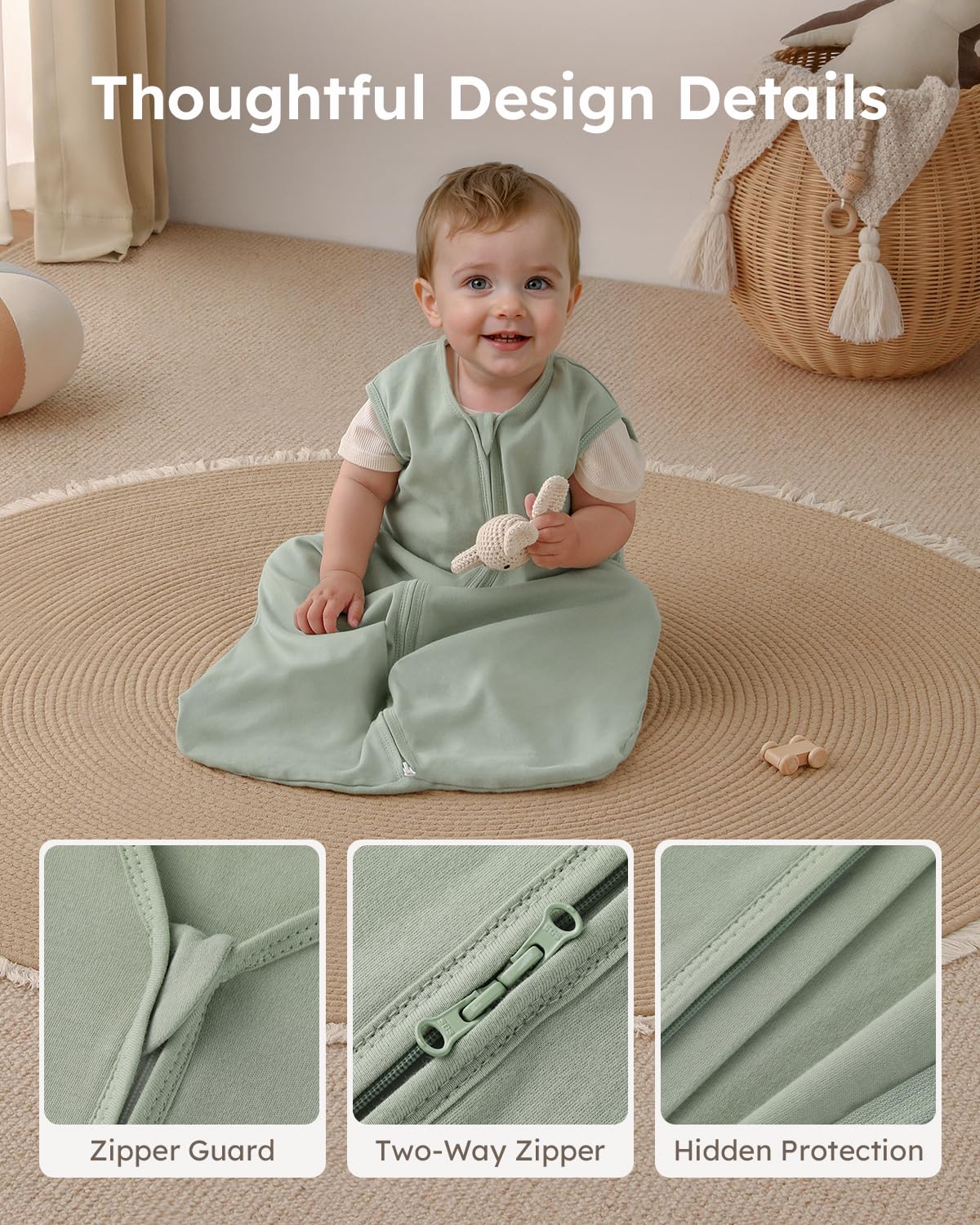 Yoofoss Baby Sleep Sack - 100% Organic Cotton Wearable Blanket | 2-Way Zipper, 0.5 TOG, 3 Pack for 12-18 Months