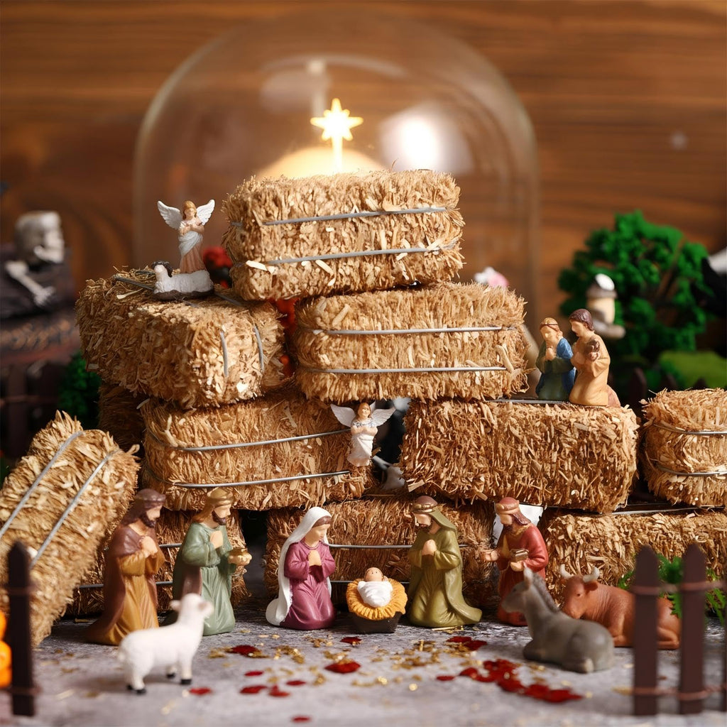 Maasechs 6 Pcs Mini Hay Bales Miniature Hay Bales for Decoration Small Decorative Straw for Easter Scene Rustic Wedding Western Cowboy Themed Birthday Party Decorations (2.6 x 1.2 x 1.2 Inch)