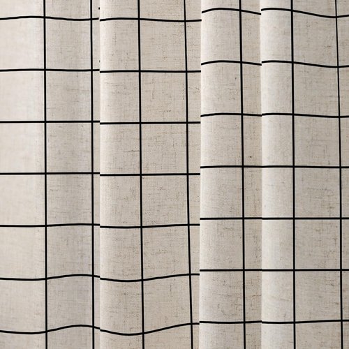 WOUVMA Farmhouse Plaid Shower Curtain Beige Linen Shower Curtains for Bathroom Natural Black Pattern 72 x 72 Inch