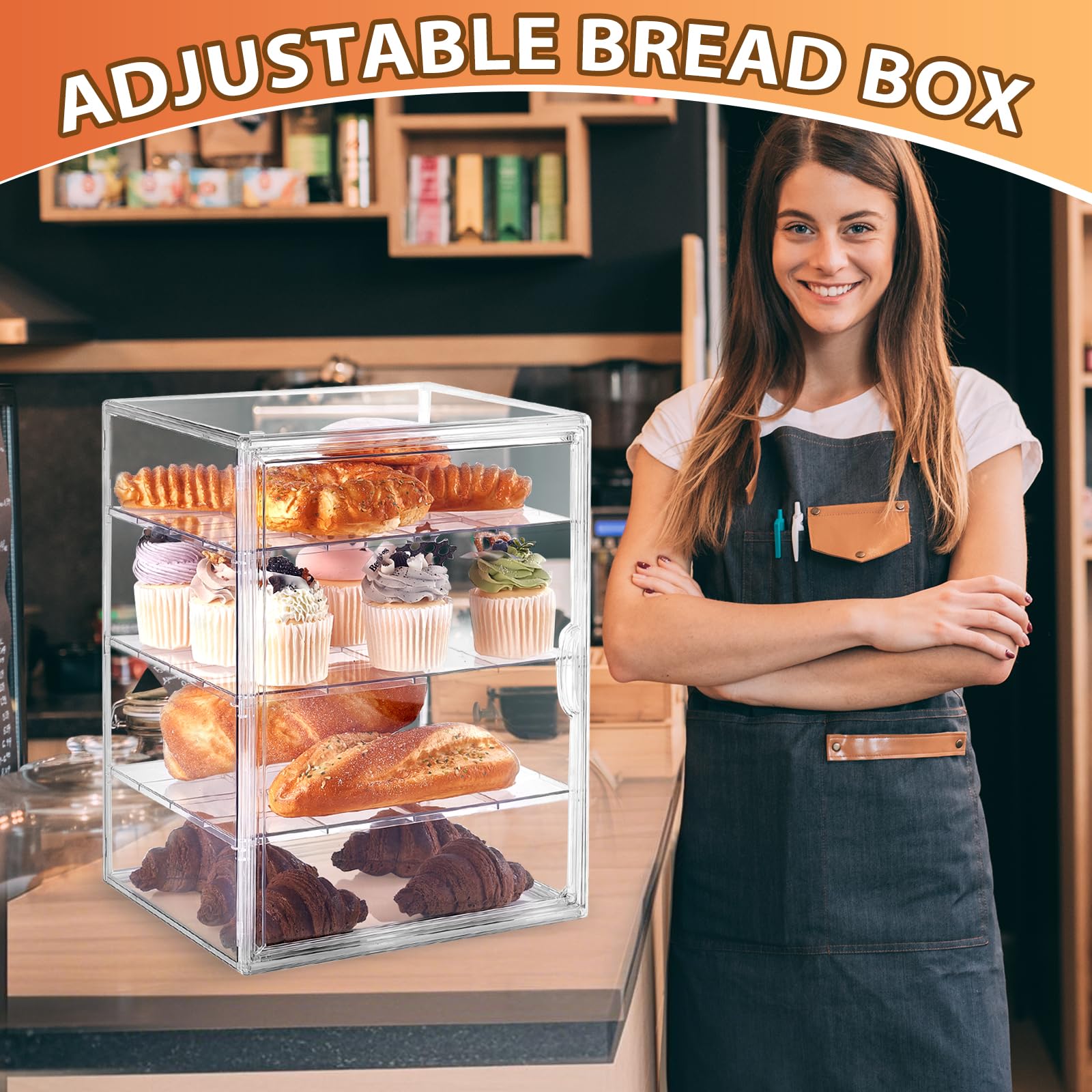 ToBeAce Pastry Display Case, Large Bread Box for Kitchen Countertop, 4 Layers Adjustable Bakery Display Case, Clear Breadbox for Baked Goods Cookie Dessert Cupcake Kitchen Counter, 2 Pack