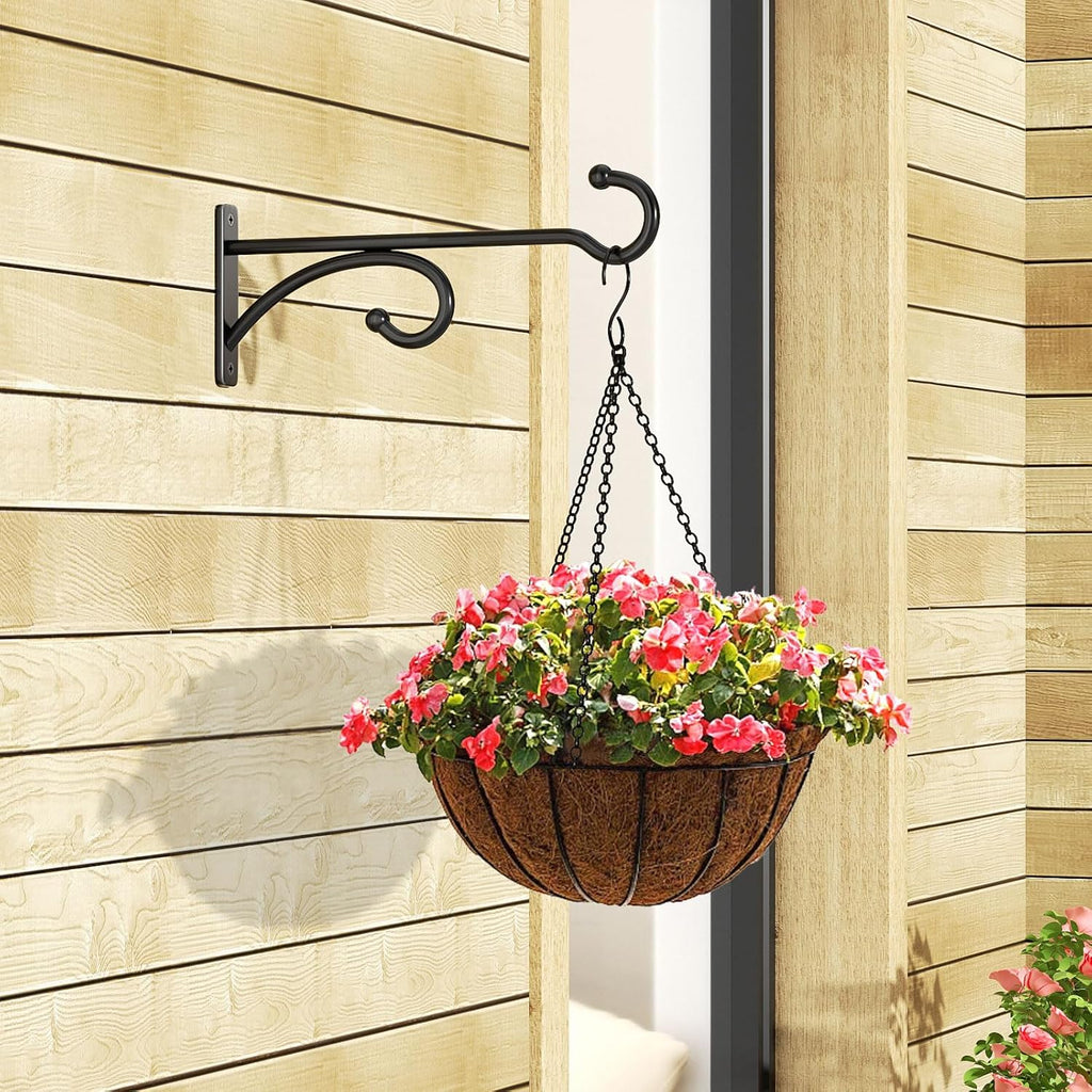 Skiennix 8-Inch Planter Hooks - Durable Indoor/Outdoor Plant Hanger for Baskets & Bird Feeders (Black, Metal, 2 Pack)