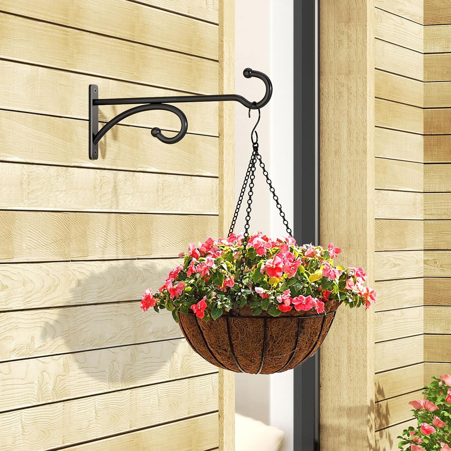 Skiennix 8-Inch Planter Hooks - Durable Indoor/Outdoor Plant Hanger for Baskets & Bird Feeders (Black, Metal, 2 Pack)