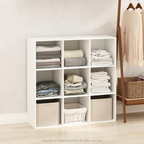 Furinno PELLI Closet Organizer - 9-Cube Storage Solution for Wardrobe & Living Room - White