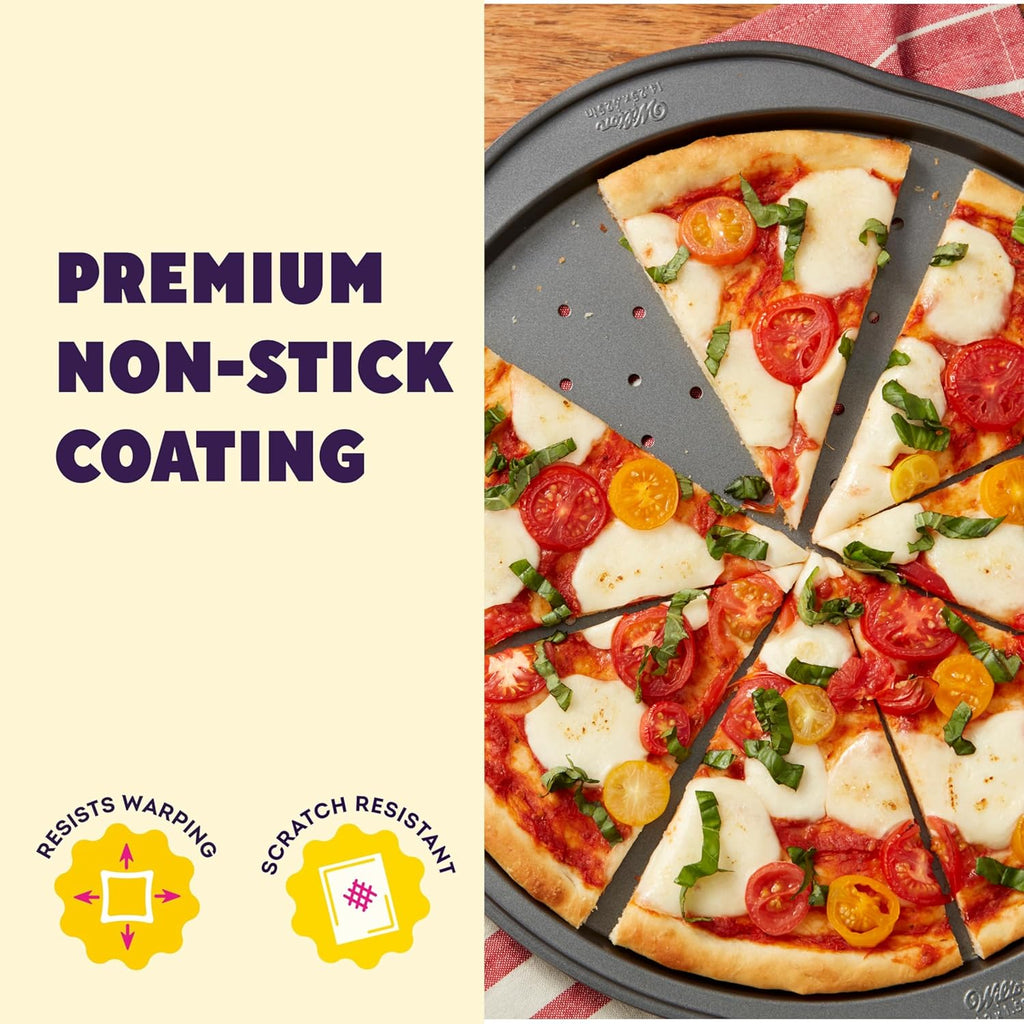 Wilton Gold Non-Stick Pizza Crisper - 14 Inch Warp-Resistant Bakeware, PFAS-Free Design