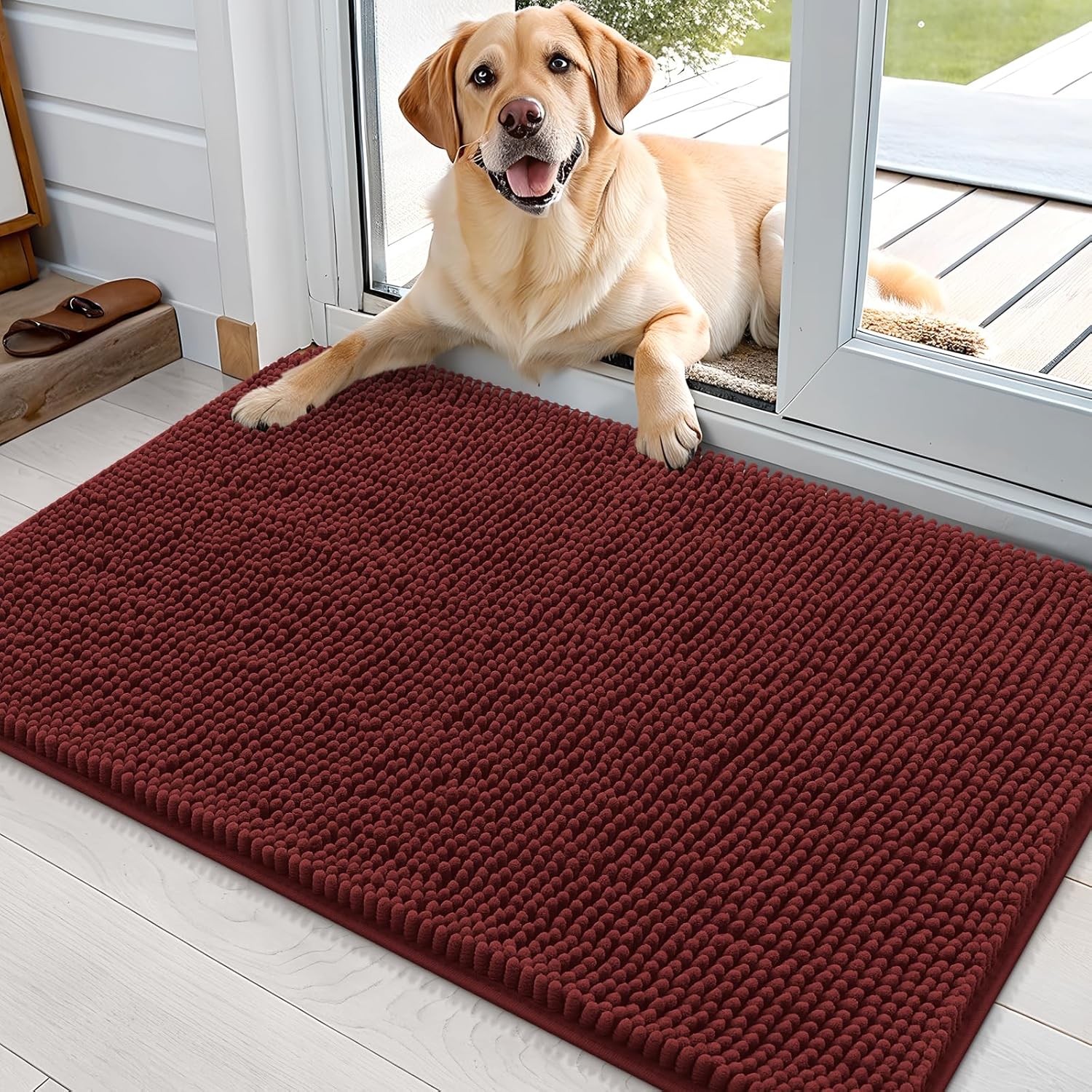 OLANLY Dog Door Mat - Absorbent Non-Slip Washable Doormat for Muddy Paws | 36x24, Caramel Russet