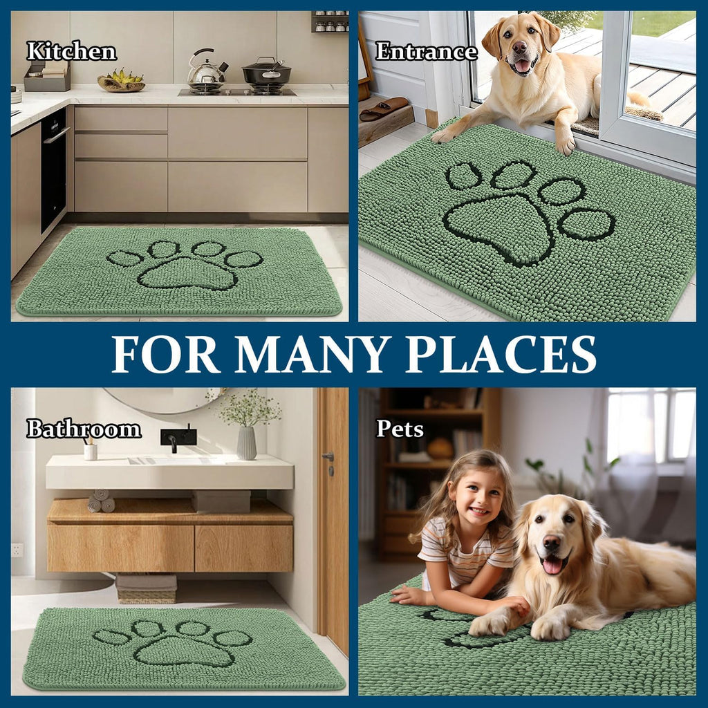 OLANLY Dog Door Mat - Absorbent Non-Slip Mud Mat for Muddy Paws | 36x24, Olive Green, Quick Dry Chenille