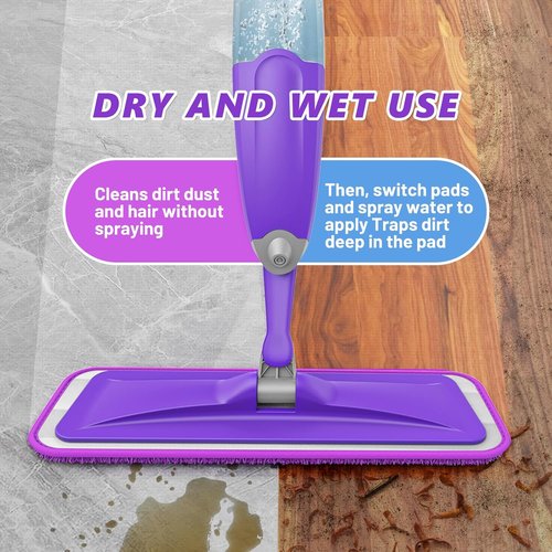 HOMTOYOU Spray Mop for Floor Cleaning - Versatile Wet Mop with 3 Washable Microfiber Pads | Ideal for Hardwood, Tile, and Vinyl