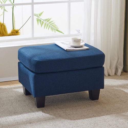 Christopher Knight Home Ottoman Foot Stool,Rectangular Fabric Upholstered Ottoman,Modern Side Table for Living Room Bedroom, Birch Wood Legs,Navy Blue