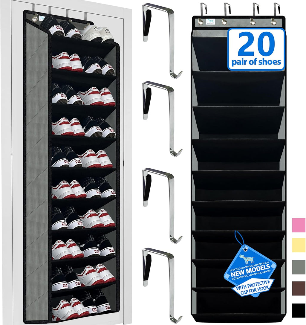 Skiennix Shoe Organizer - 70 lbs Capacity Over The Door Rack | 10-Tier Anti-Scratch Design in Grey/Black