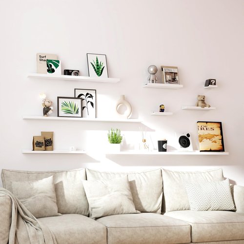 Solrot White Floating Shelves for Wall Decor, Wall Mounted Wood Storage Shelf for Bedroom, Living Room, Bathroom, Kitchen, Nursery, Display Picture Ledge Shelf with Lip Set of 2-14 Inches, White
