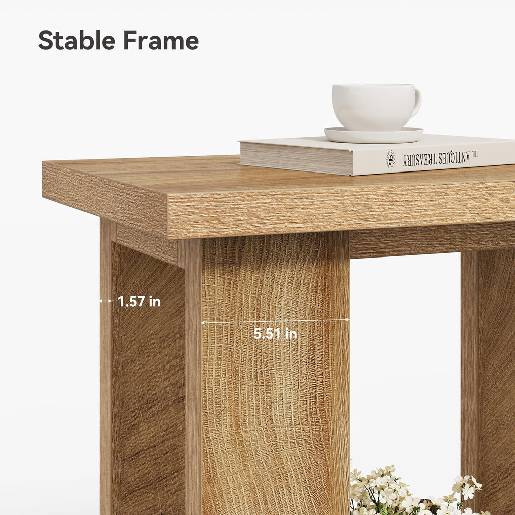 LITTLE TREE 2-Tier Side Table, Farmhouse End Table with Storage Shelves, Small Nightstand Wooden Beside Table Bed Side Table for Small Spaces, Living Room, Bedroom, Light Brown