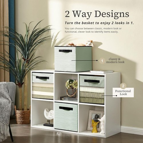 DECOMOMO Storage Bins - Fabric Cube Storage with Window for Shelves | 11" Green (Set of 6)