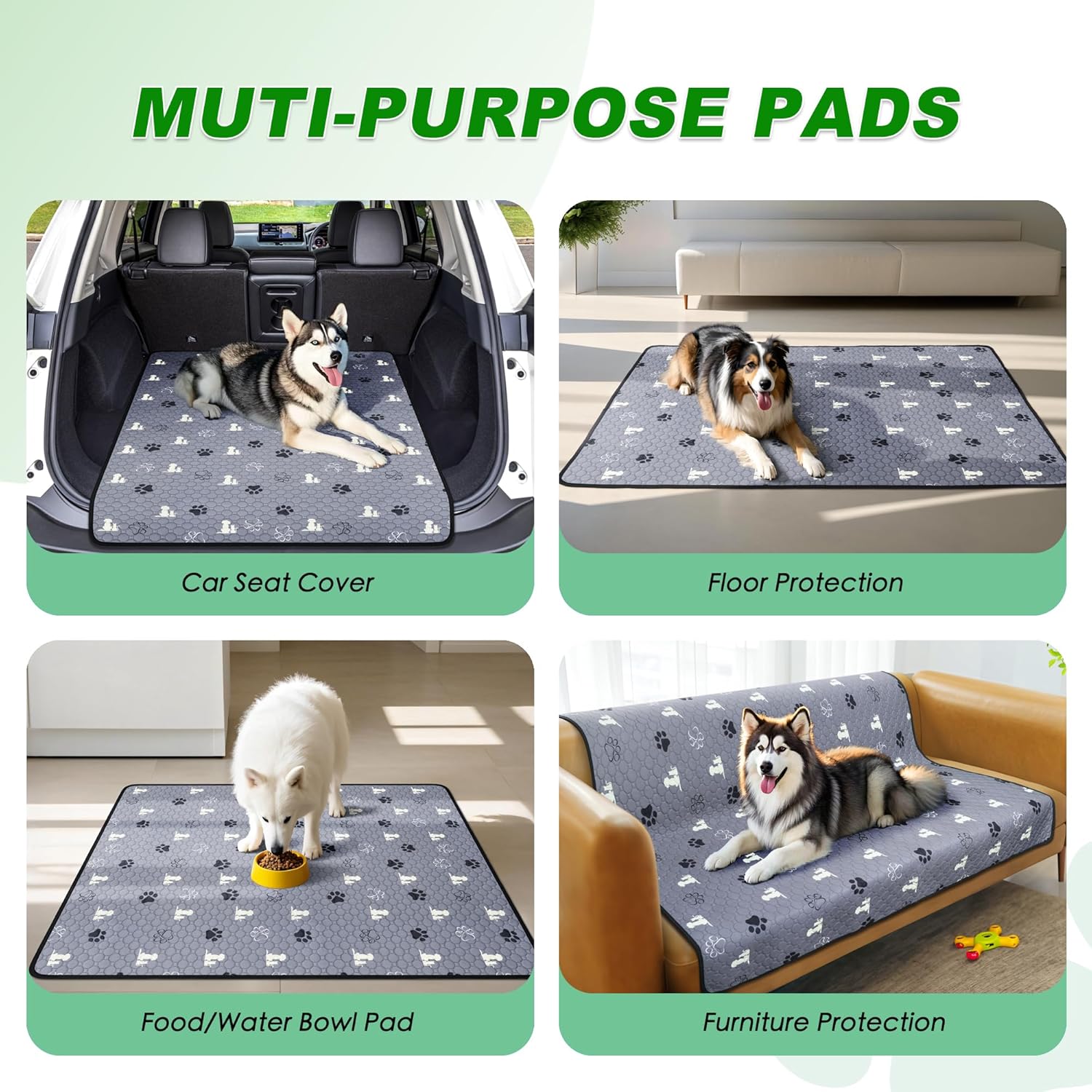 WanpeeGoo Washable Dog Pee Pads - Absorbent Reusable Training Pads, Non-Slip Design, Grey 18"x24" - 4 Pack