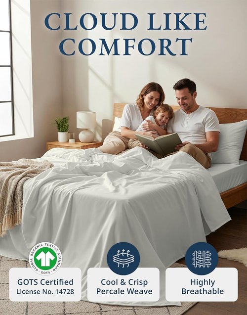 LANE LINEN King Bed Set - 100% Organic Cotton, Ultra Soft 4-Piece Crisp Percale Sheets - Glacier Grey