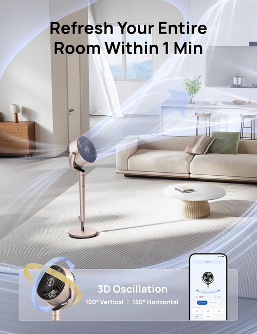 Dreo Smart Fan - 3D Oscillating Pedestal Fan with Wi-Fi & Voice Control | 9 Speeds, 110ft Range, Starlight