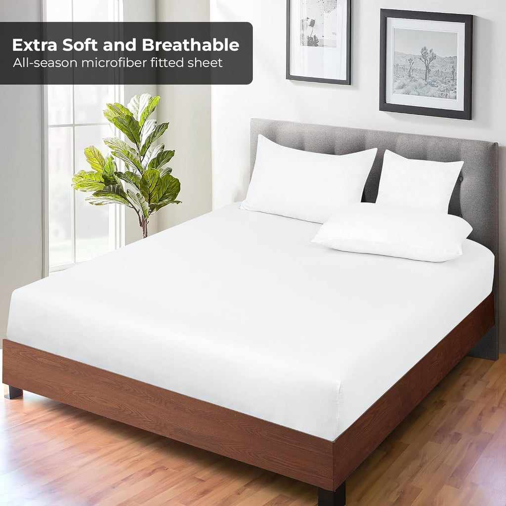Royale Linens Fitted Sheet - Ultra Soft 1800 Brushed Microfiber - Hotel Luxury, Deep Pocket, White