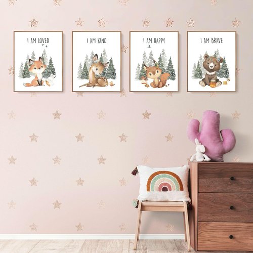 LARTSFRO Woodland Nursery Animals Wall Art - Cute Forest Decor for Kids | Set of 4 Unframed 10x8 Inch Posters