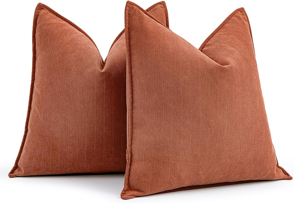 MIULEE Burnt Orange Decorative Pillow Covers - Soft Chenille 20x20 Inch | Luxurious Farmhouse Cushion for Sofa & Bedroom