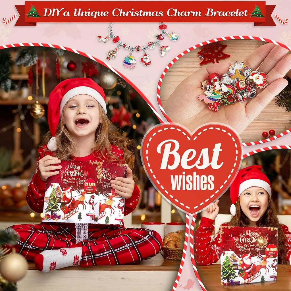 SIXNIE Christmas Advent Calendar - 24-Day Countdown Charm Bracelets Kit for Girls & Teens