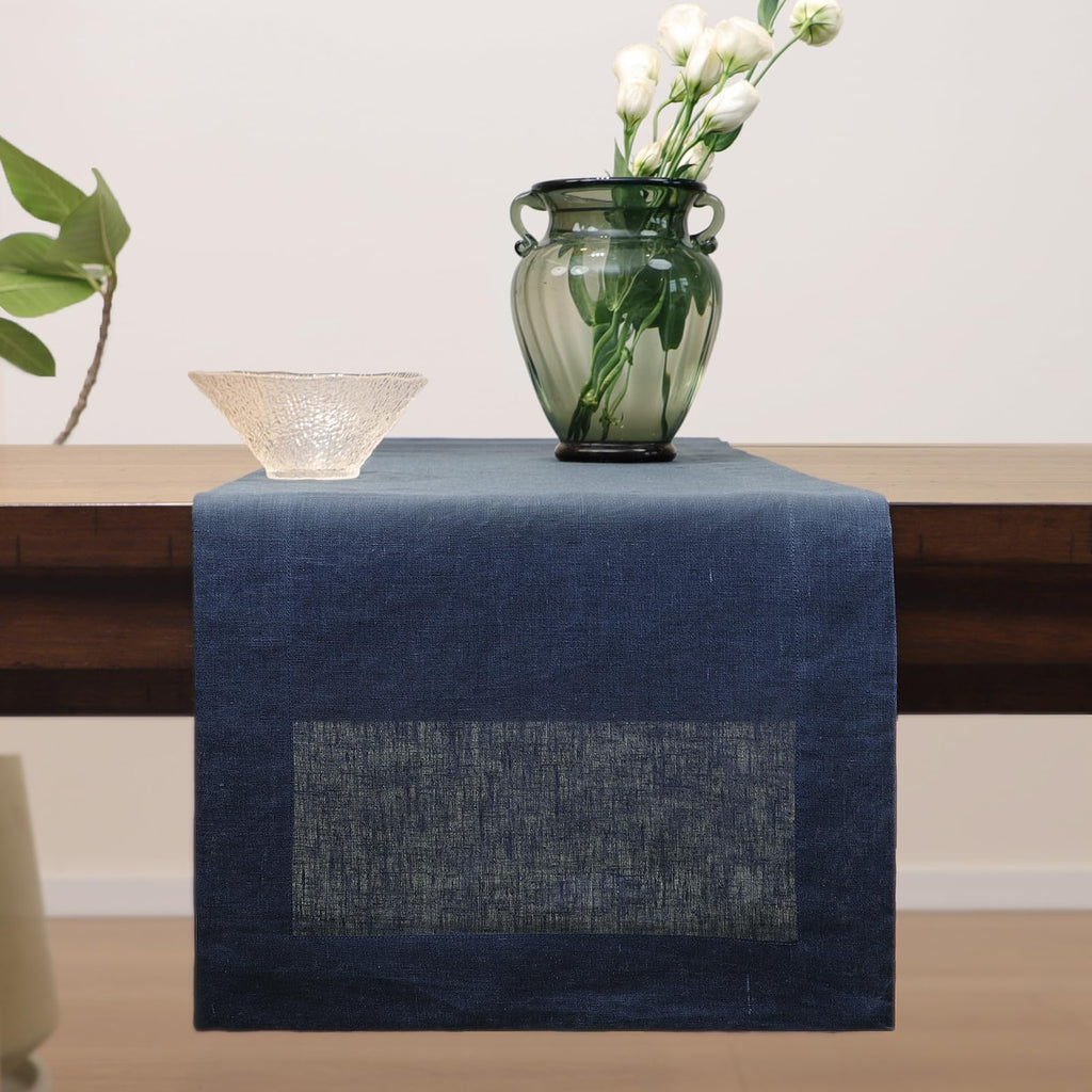 Tseapeni Linen Table Runner 108 Inches Long, 100% Natural Table Runners for Coffee Table Kitchen Dining Dresser Fall Thanksgiving Christmas New Year Holiday(Navy Blue,14x108)