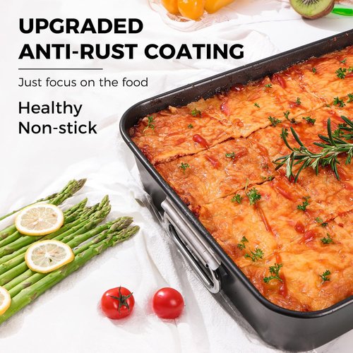 HONGBAKE Lasagna Pan - 3 Inch Deep Nonstick Baking Dish | 15x10" Heavy Duty Oven Roasting Pan, Dark Grey