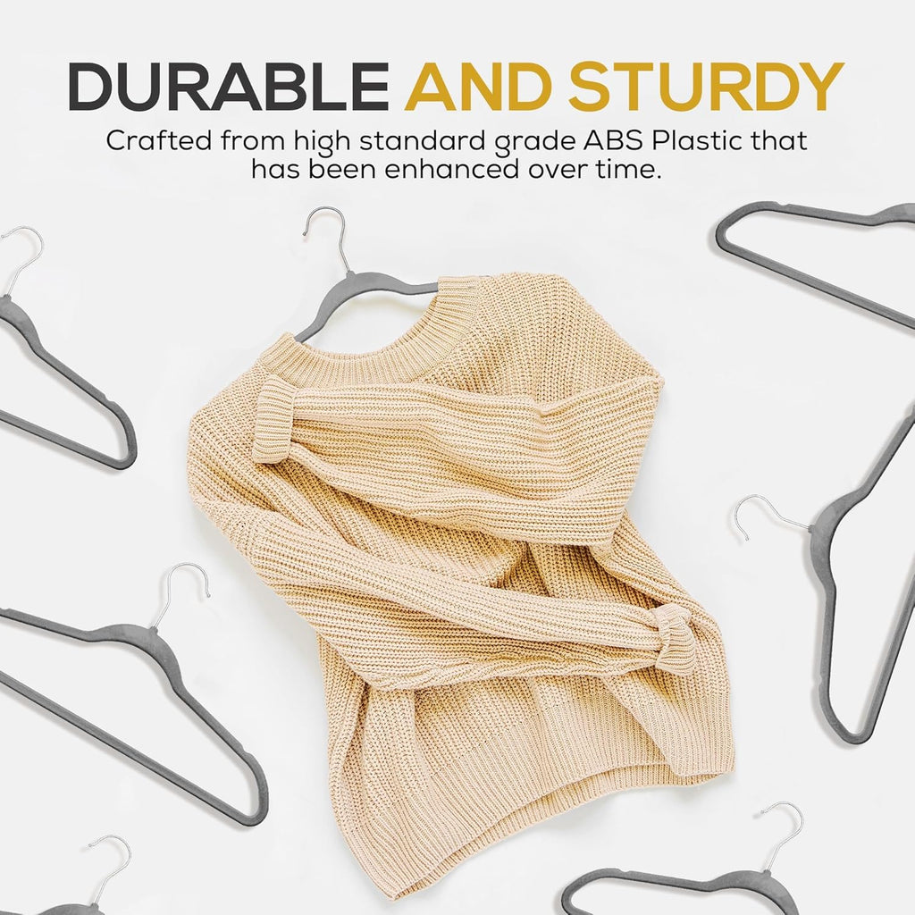 Techzoo Premium Velvet Hangers - 50 Pack Ultra Thin Non-Slip Suit Hangers | Space-Saving Gray Design