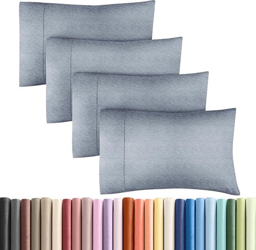 King Pillow Cases by [Brand Name] - Ultra Soft Hotel Quality Covers | Cozy, Wrinkle-Free & Fade Resistant - 4 Piece Set in Heathered Blue