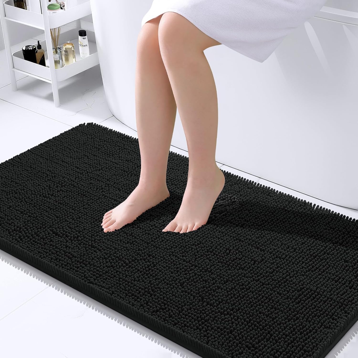 OLANLY Large Bathroom Rugs - Extra Soft Chenille Bath Mats | Quick Dry & Machine Washable, 40x24, Black