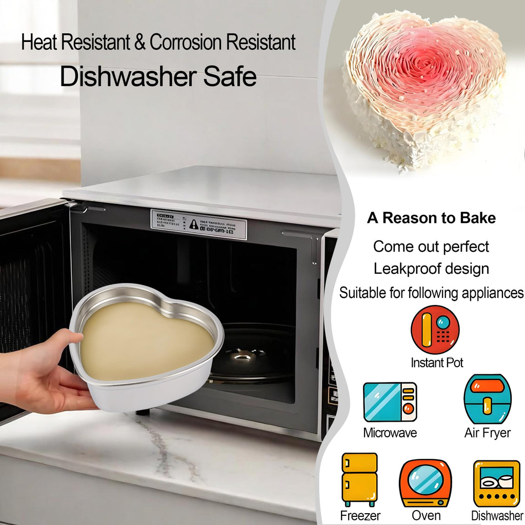 Heart Shaped Cake Pans Set of 2, 8 Inch Heart Cake Pan with 60PCS Parchment Paper, Nonstick Stainless Steel Baking Pans for Valentine's Day/Birthday/Wedding/Halloween/Thanksgiving, Dishwasher Safe