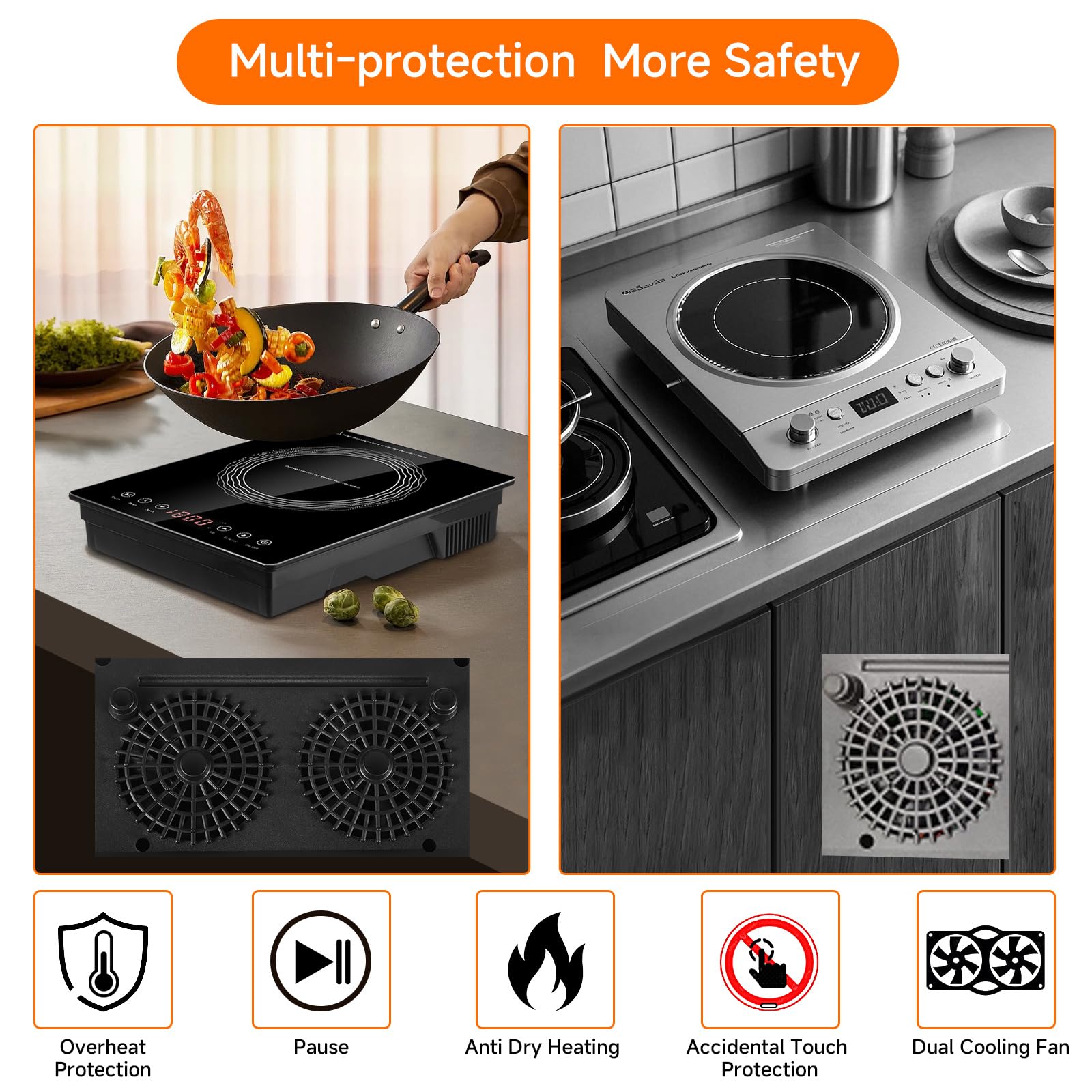 Portable Induction Burner, 1800W, Large 8” Heating Coi, Hot Plate Countertop Burner with Touch Panel, Power & Temp Adjustable, Hot Plate Cooker with 4-Hour Timerl