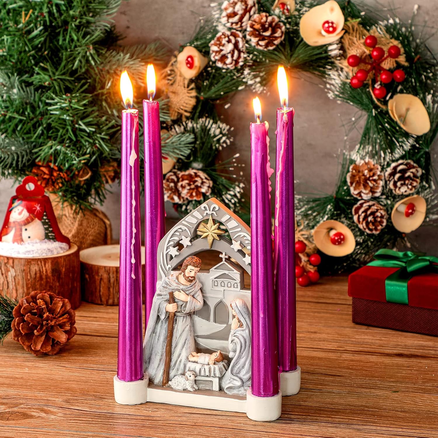 Regine Switzerland Advent Candle Holder - Holy Family Nativity Scene with Arch Design | Christmas Decor