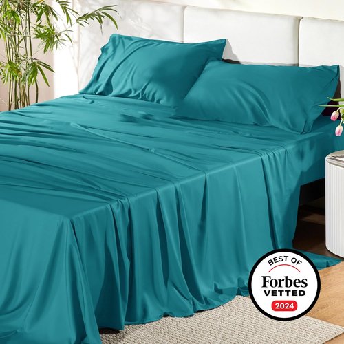 Bedsure Cooling California King Sheet Set - Breathable Rayon from Bamboo, Deep Pocket, Turquoise