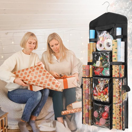 EXLIFBAG Gift Wrap Organizer - Double-Sided Wrapping Paper Storage Holder for Easy Access