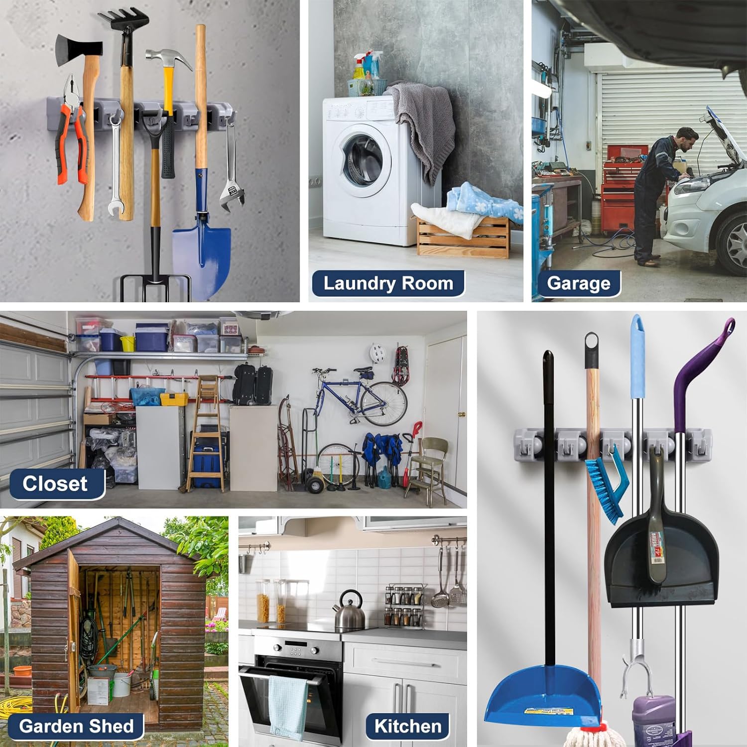 Skiennix Wall-Mounted Mop And Broom Holder - Space-Saving Organizer For Closet & Garage Storage