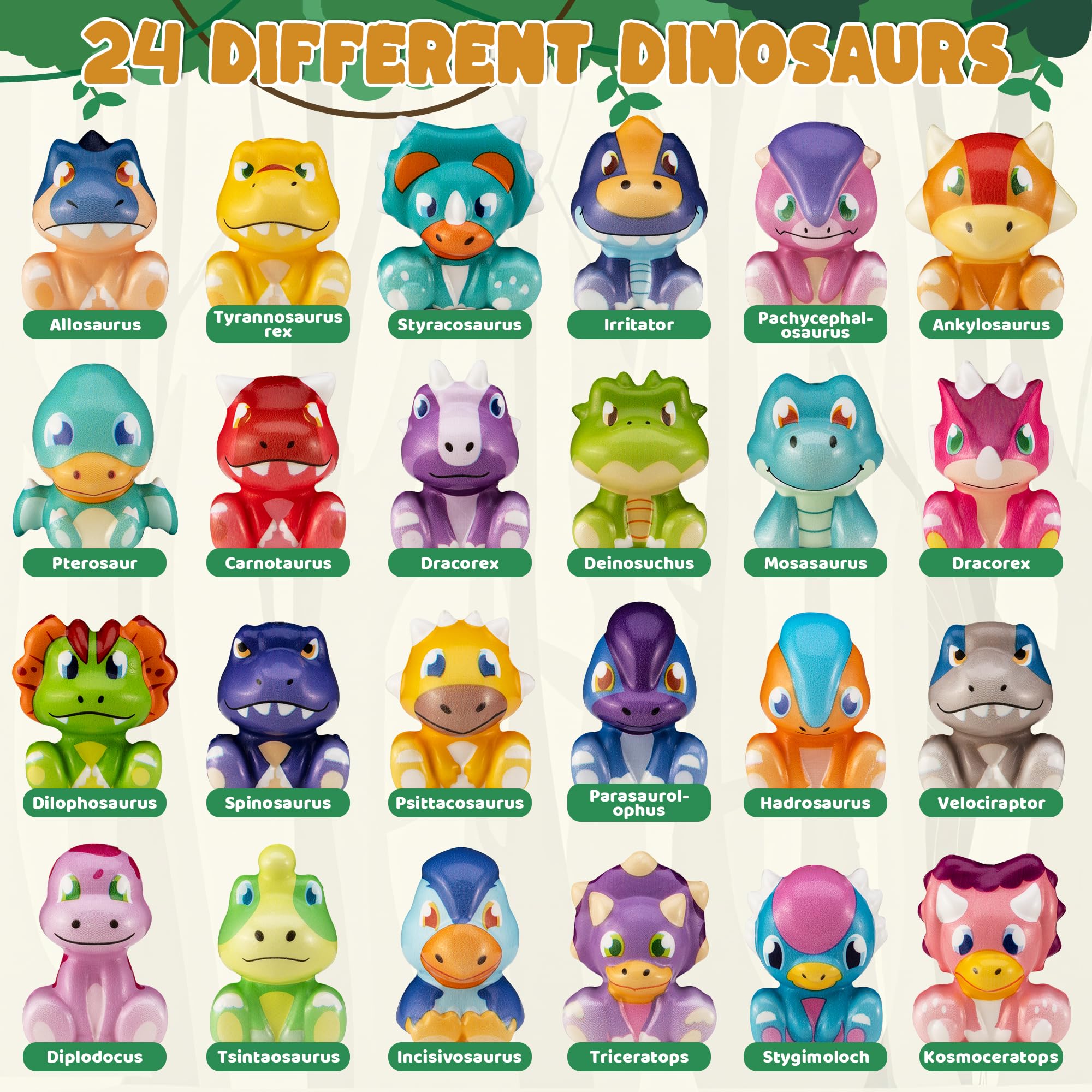 DMIGHT Party Favors for Kids 24PCS Dinosaur Squishy Toys,Goodie Bag Stuffers, Pinata Stuffers,Birthday Gifts for Boys & Girls,Treasure Chest Prizes,Classroom Prizes for Kids (Dinosaur) (Dinosaur)